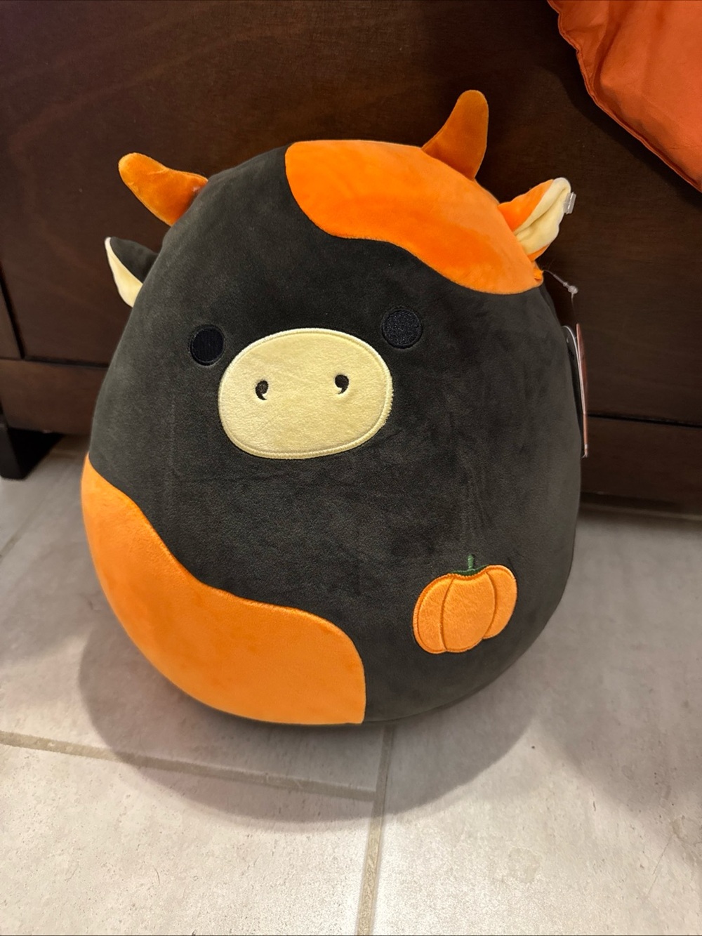 Squishmallows Cow Plush Pillow - Black & Orange with Pumpkin Accent Jefferson